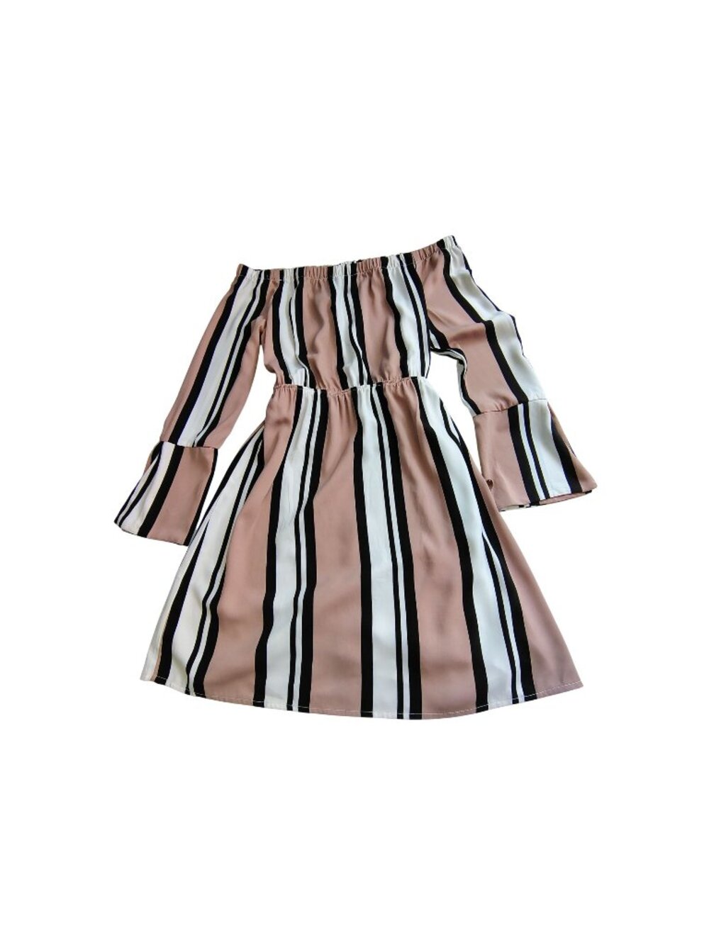 Dynamite Womens Striped Off-Shoulder Dress With Waist Tie & Long Sleeves Size S